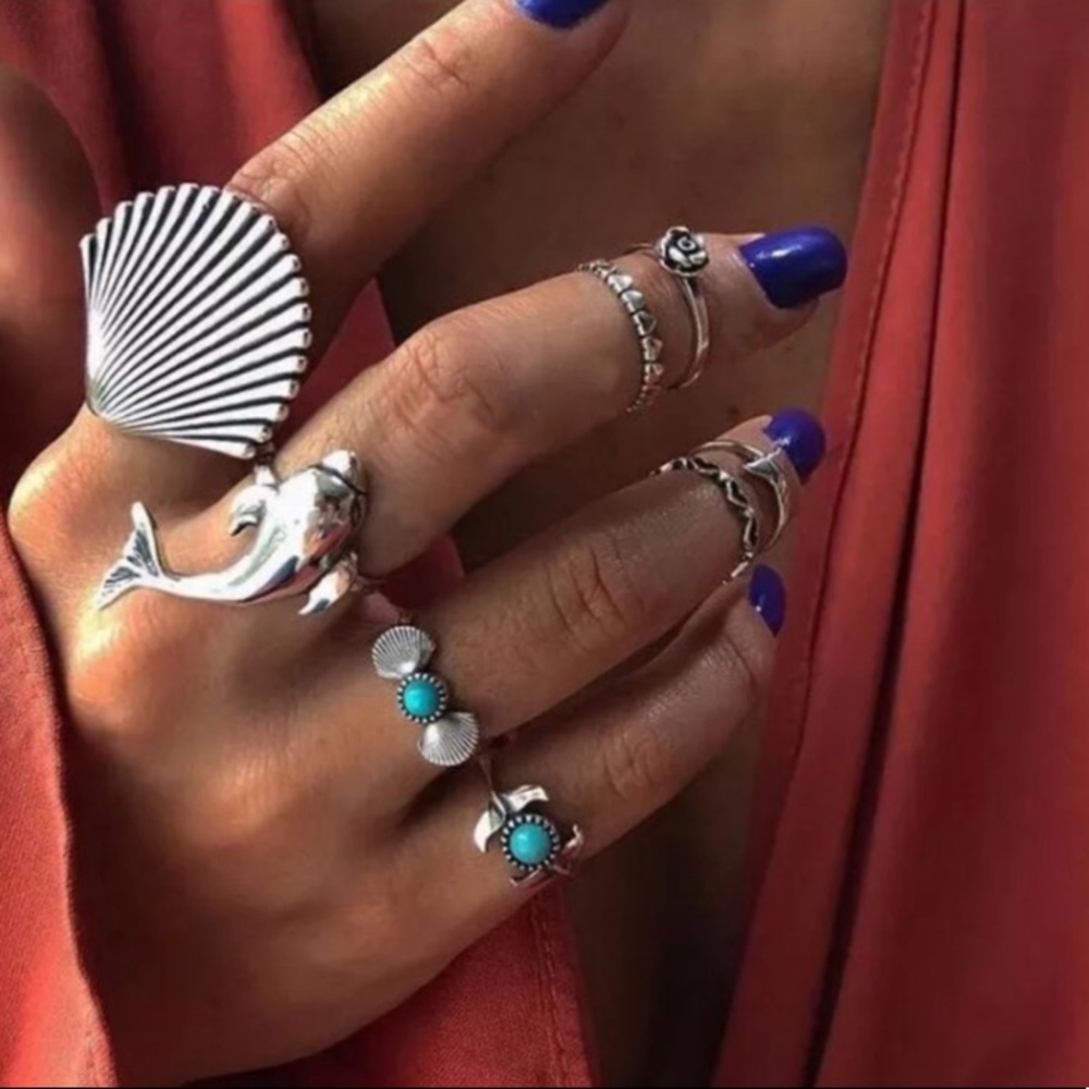 Boho Dolphin 8 Piece Ring Set